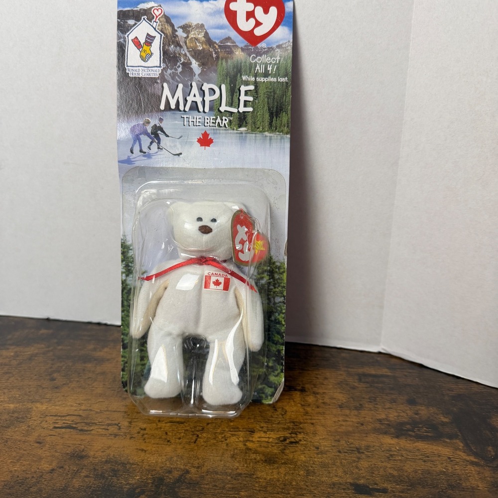 Ty Teenie Beanie Baby Maple Bear McDonald's White Canada Plush 1999 NIP Vintage